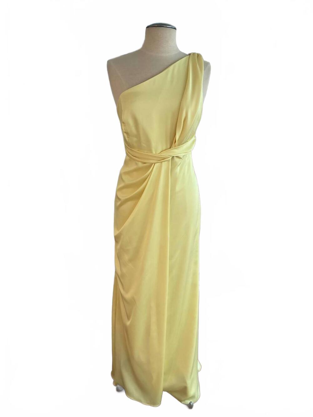 NEW DESSY women's stretch lining one shoulder dress in yellow